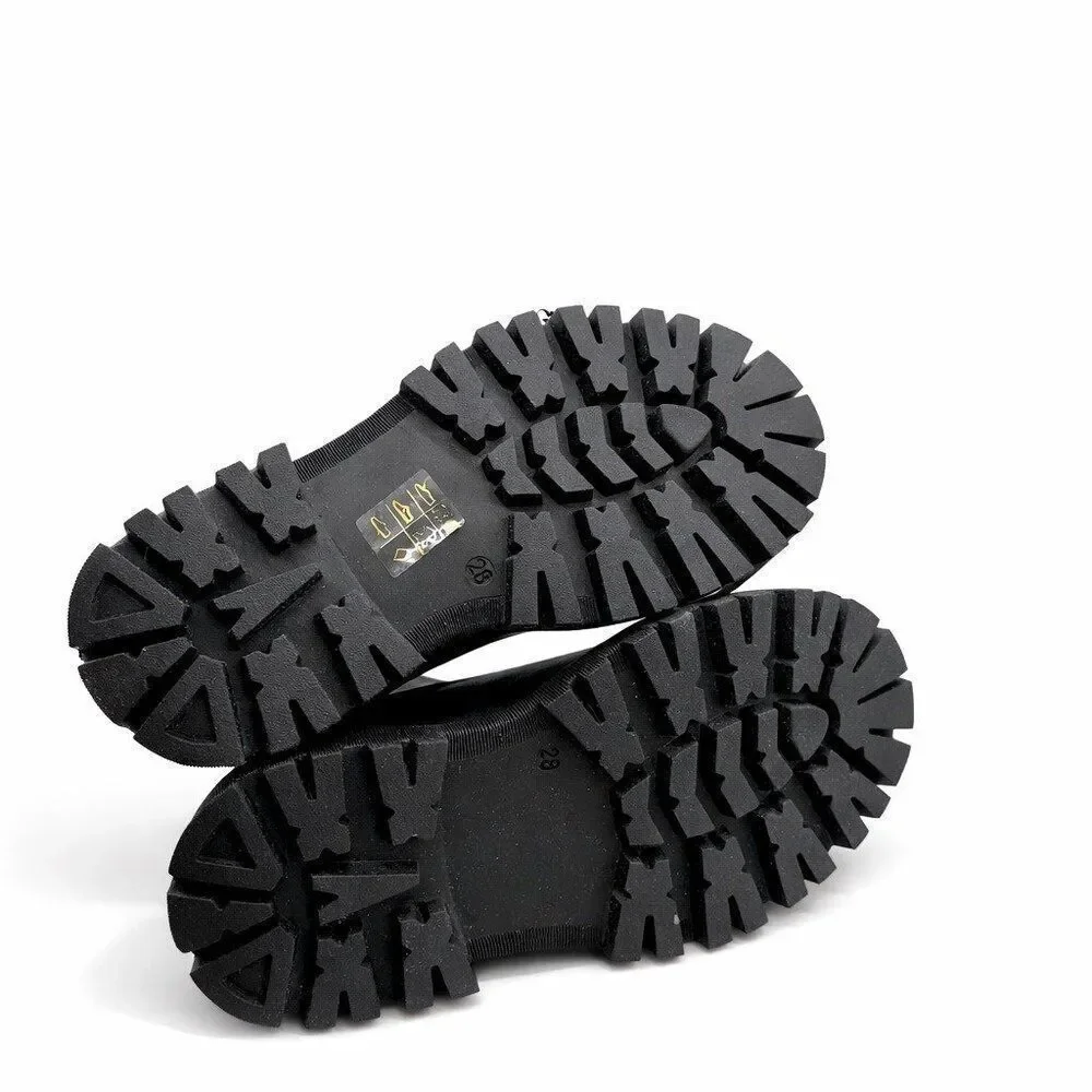 MSGM Kids Calf Leather Knit Logo Elastic Bootie Pull-on Lugged 69169 Size 28 EU